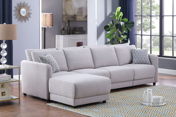 Penelope 111" Light Gray Linen Fabric 4 Seater Sofa With Ottoman And Pillows Light Gray Linen