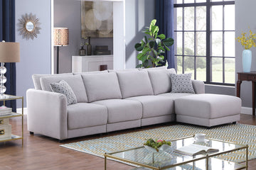 Penelope 111" Light Gray Linen Fabric 4 Seater Sofa With Ottoman And Pillows Light Gray Linen