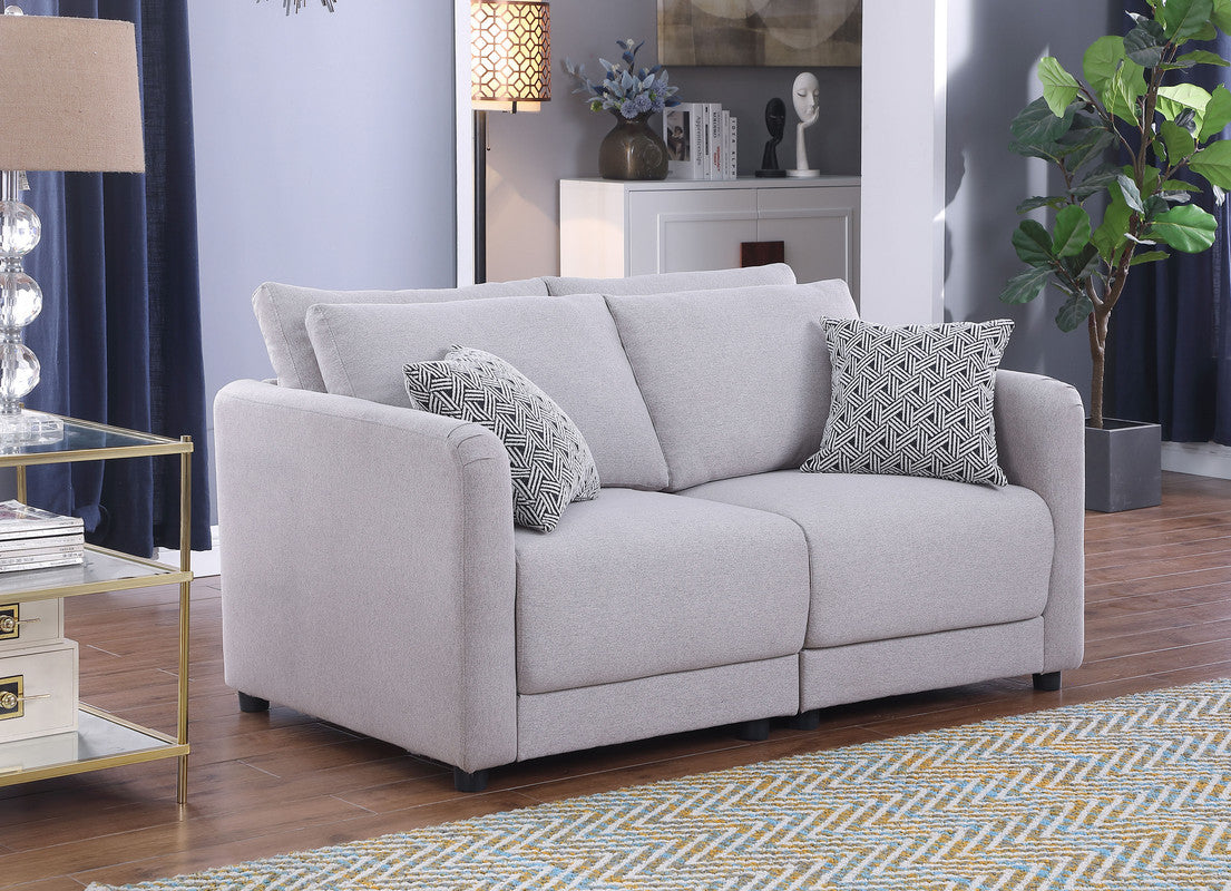 Penelope 60" Light Gray Linen Fabric Loveseat With Pillows Light Gray Linen