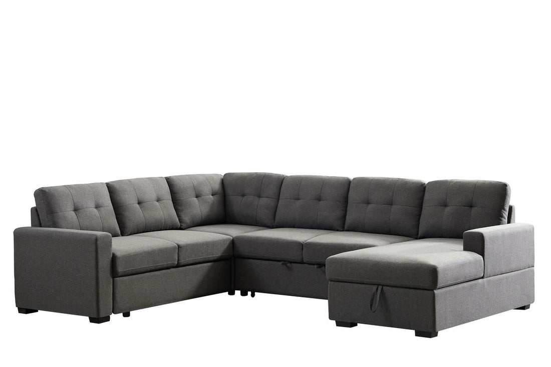 Selene 115.5" Dark Gray Linen Fabric Sleeper Sectional Sofa With Storage Chaise Dark Gray Linen