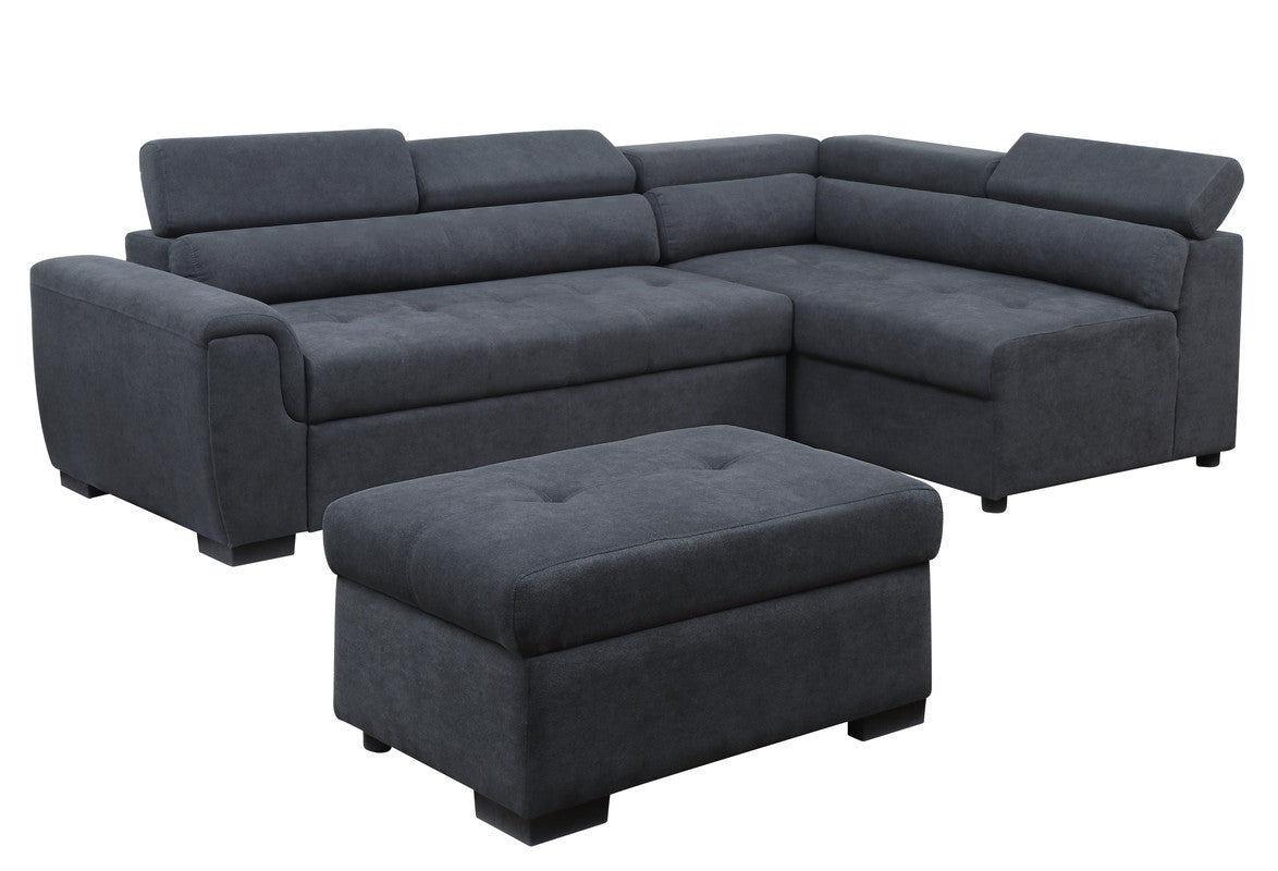 Haris 97" Dark Gray Fabric Sleeper Sofa Sectional With Adjustable Headrest And Storage Ottoman Dark Gray Fabric