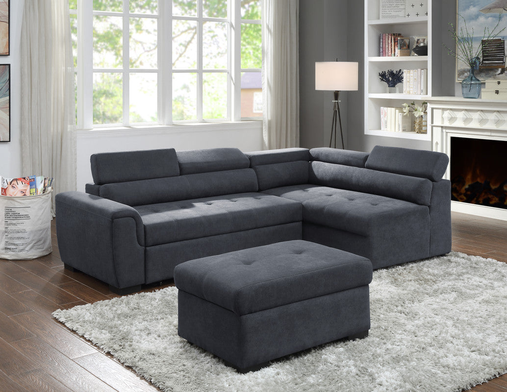 Haris 97" Dark Gray Fabric Sleeper Sofa Sectional With Adjustable Headrest And Storage Ottoman Dark Gray Fabric