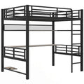 Full Size Metal Loft Bed Frame With Storage Shelf And Led Light,Iron Mesh,Black Black Metal