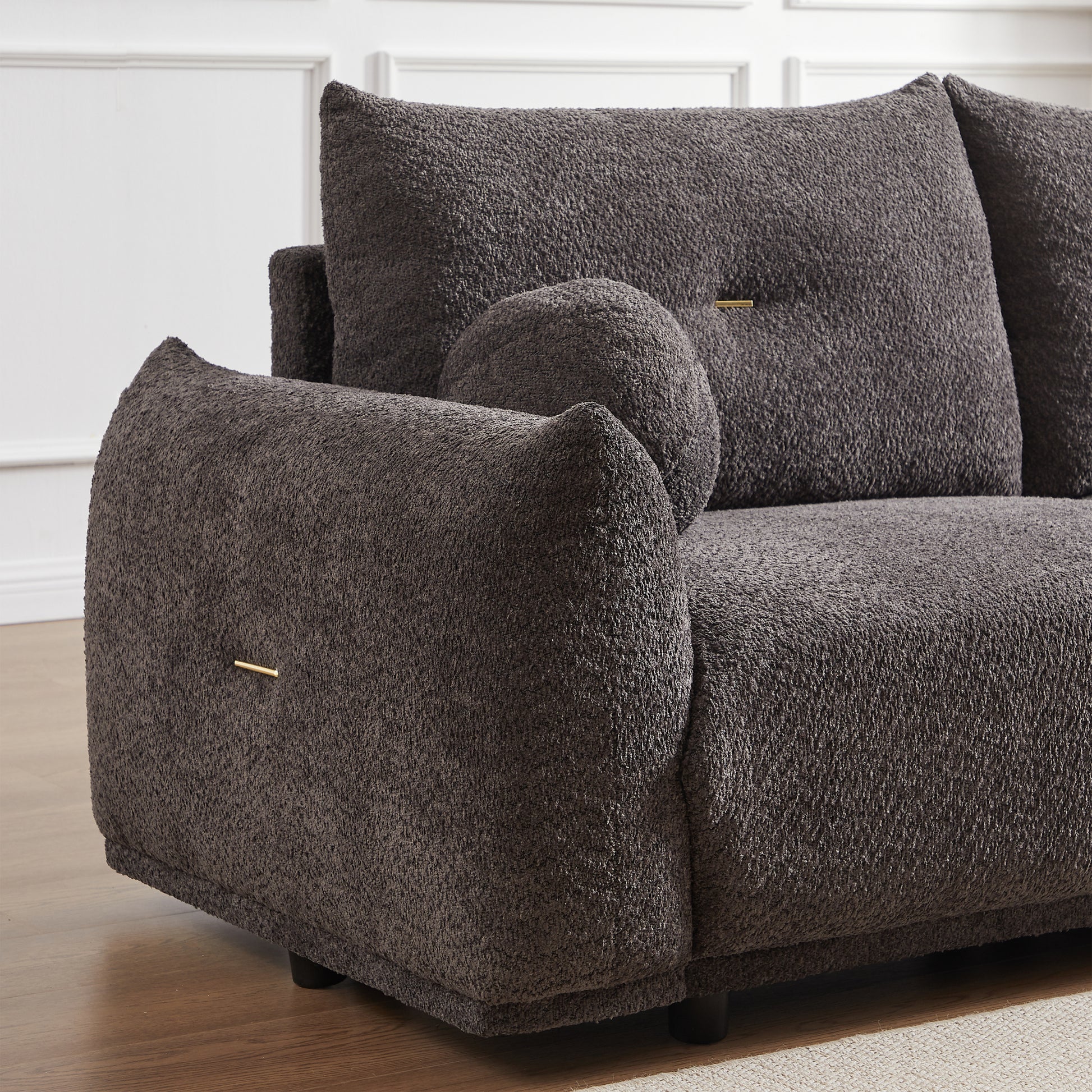 Lamb'S Wool 2 Seater Cushion Sofa 90'' Comfortable Sofa For Living Room Bedroom And Other Casual Spaces Lamb'S Wool Sofa With 2 Cushions And 2 Ball Pillows. Gray Gray Foam Fabric 2 Seat