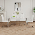 Modern Simple Rectangular Glass Dining Table, Solid Tempered Glass Tabletop, Electroplated Table Legs, White Pu Dining Chair Set, Suitable For Restaurant Kitchen Use Set Of 5 Upholstered Chair Glass White Pu Seats 4 Metal Rectangular Dining Table With