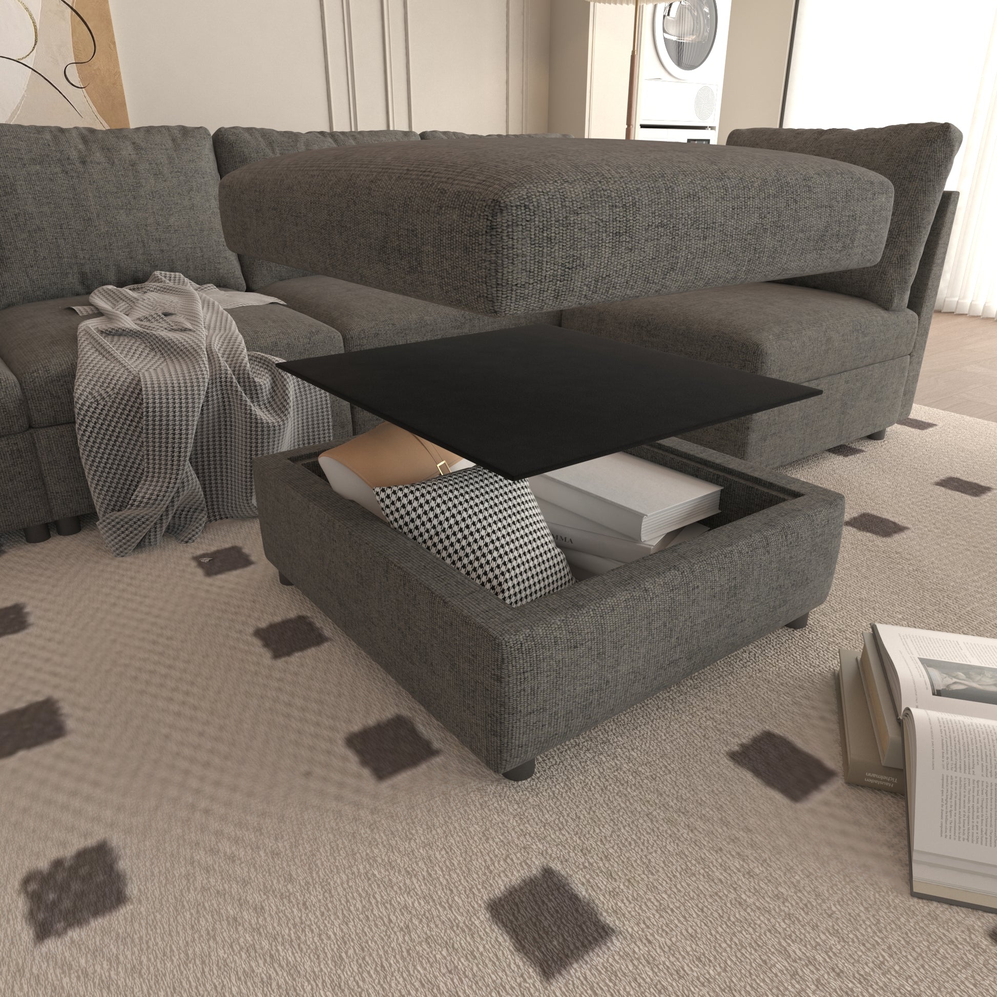 Modern Large Sectional Sofa, U Shape Modular Sectional Couch With Storage Function,123" Sofa Bed With Ottoman,6 Seat Sectionals Chaise For Living Room,Chenille Grey Fabric 6 Seat
