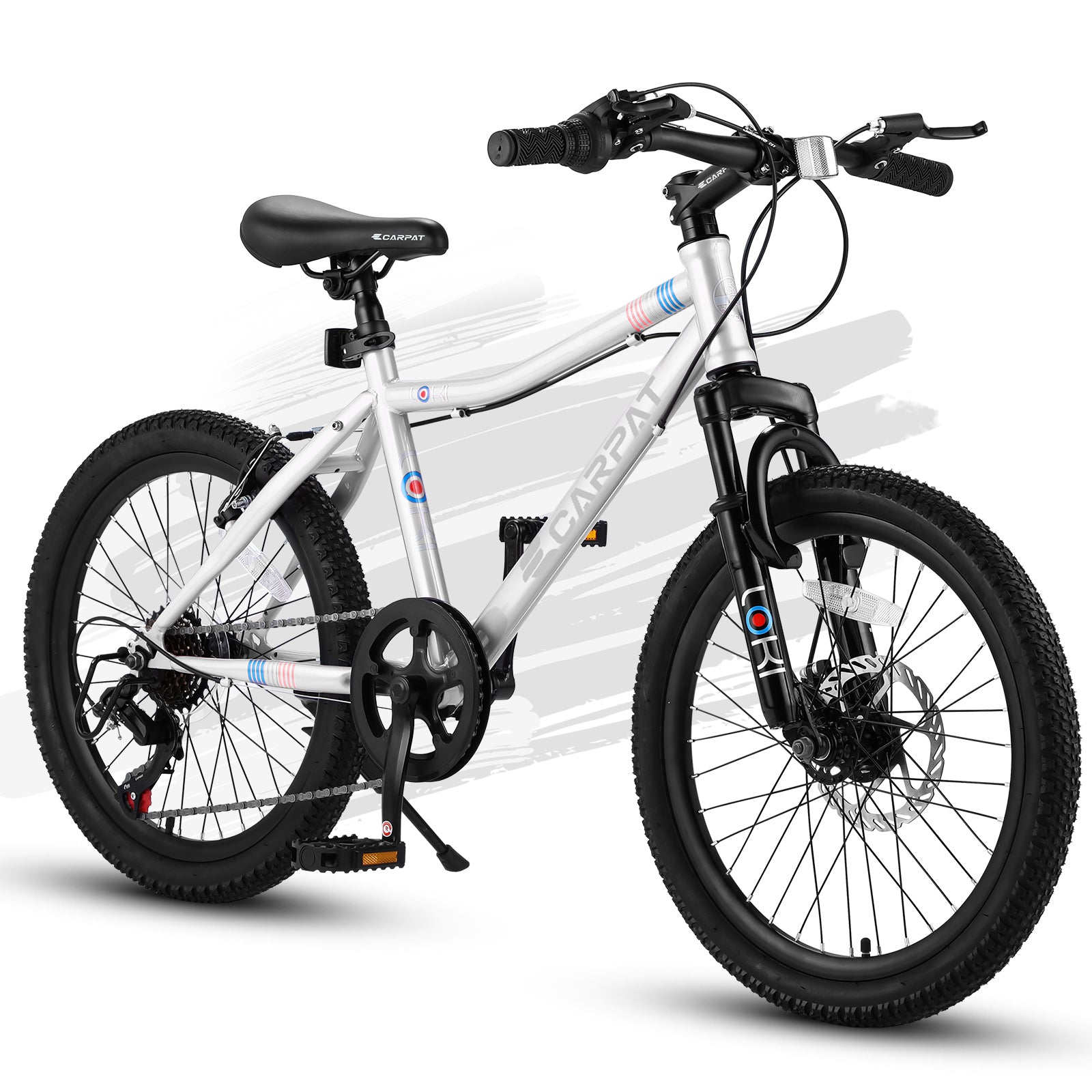 S20101 Ecarpat 20 Inch Kids Bike, Boys Girls Mountain Bike Ages 8 12, 7 Speed Teenager Children Kids' Bicycles, Front Suspension Disc Brake Rear V Brake, High Steel Frame White 200 Lbs & Over Classic Polyurethane Foam 9 To 12 Years Steel Outdoor