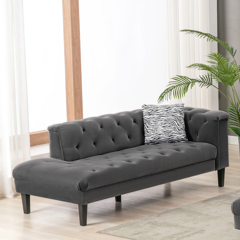 Mary 34.5" Dark Gray Velvet Tufted Chaise With 1 Accent Pillow Dark Gray Velvet