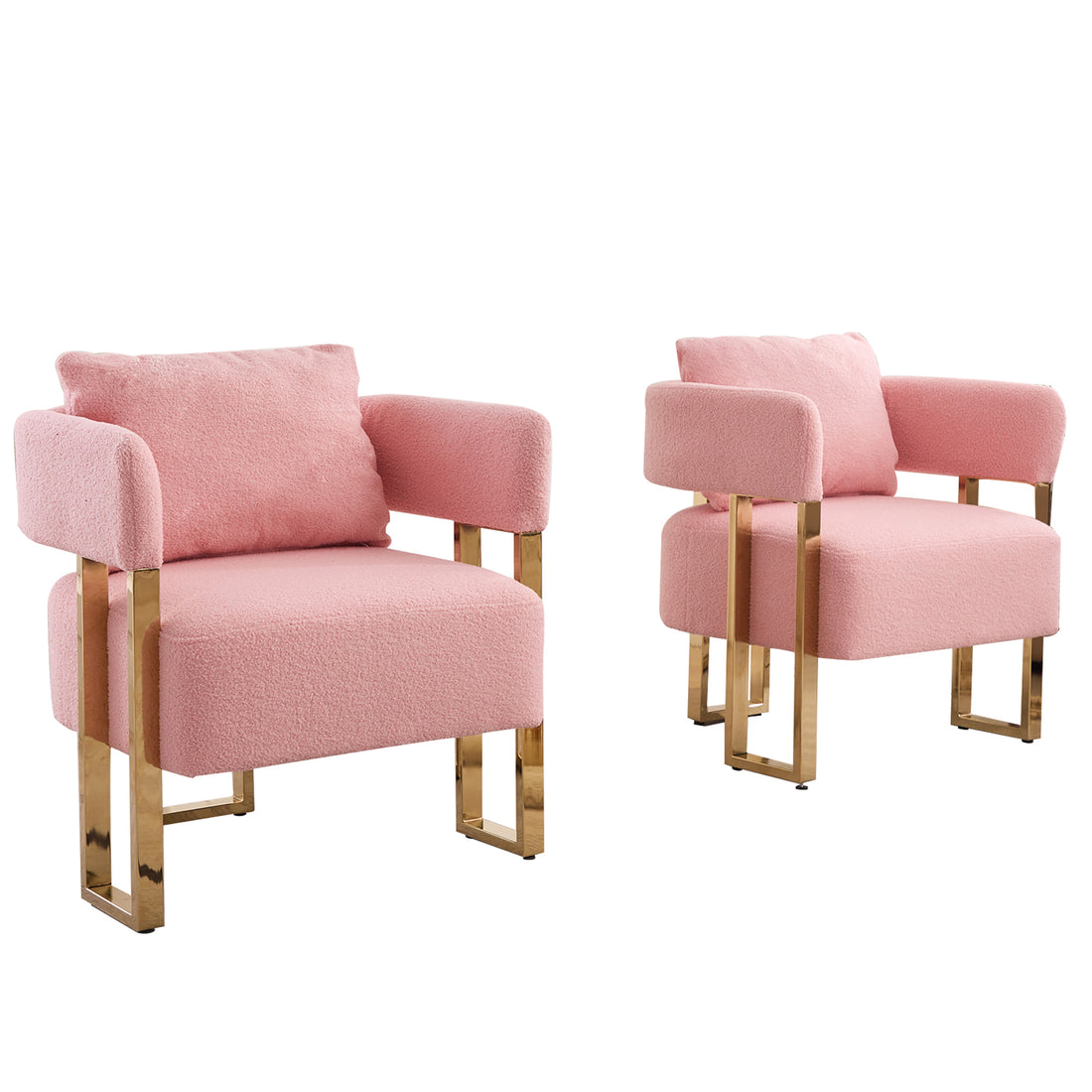 Ts Modern Decorative Chair, Living Room Side Chair With Gold Metal Legs, No Wheels, Suitable For Dressing Area, Reception Room, Office,Teddy Fleece Upholstered Metal Foot Sofas 2Pcs Pink Pink Teddy