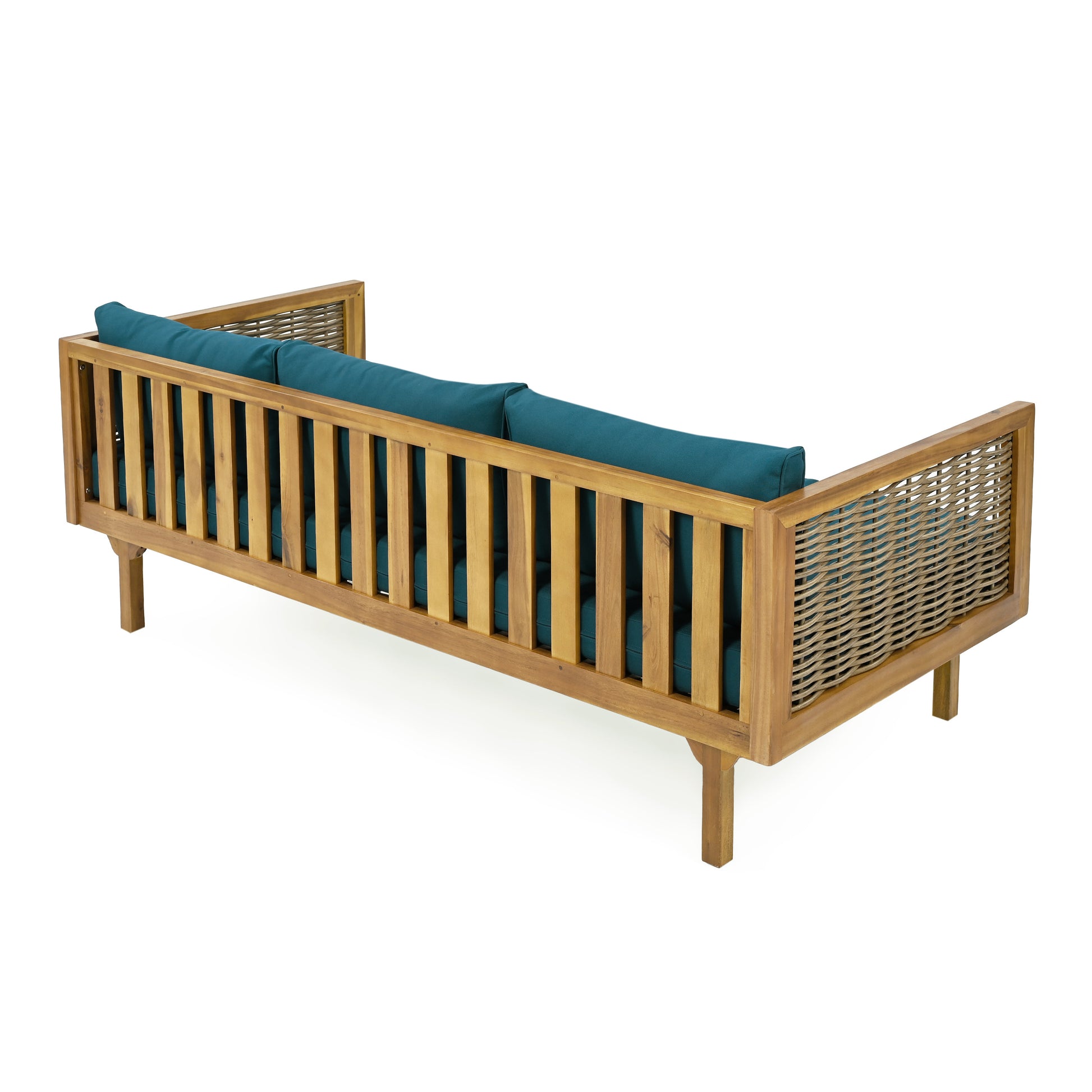 Claremont 3 Seater Daybed With Rattan Arms Teak Cushion Teak Wood Fabric Rattan