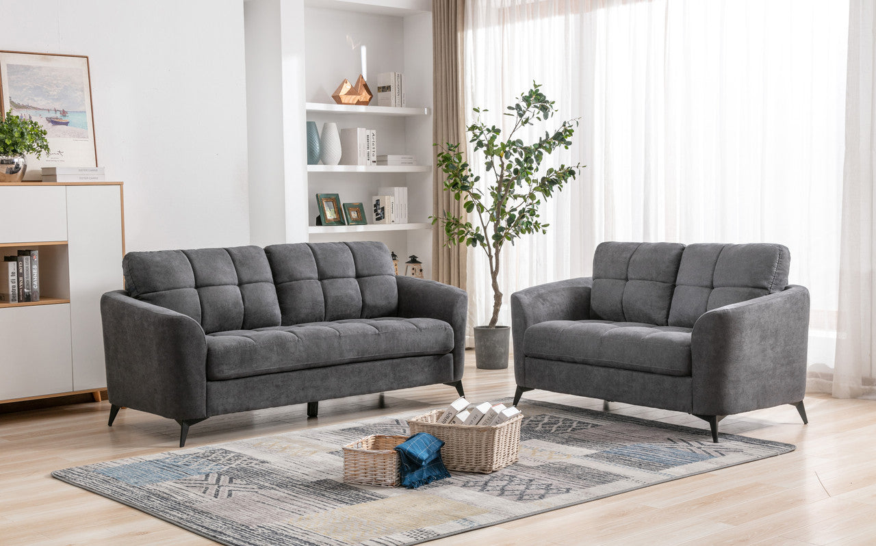 Callie Gray Woven Fabric Sofa Loveseat Living Room Set Gray Velvet