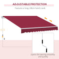 Outsunny 12' X 8' Retractable Awning, Patio Awning Sun Shade Shelter With Manual Crank Handle, 280G M Uv And Water Resistant Fabric, Aluminum Frame For Deck, Balcony, Yard, Red Red Aluminum