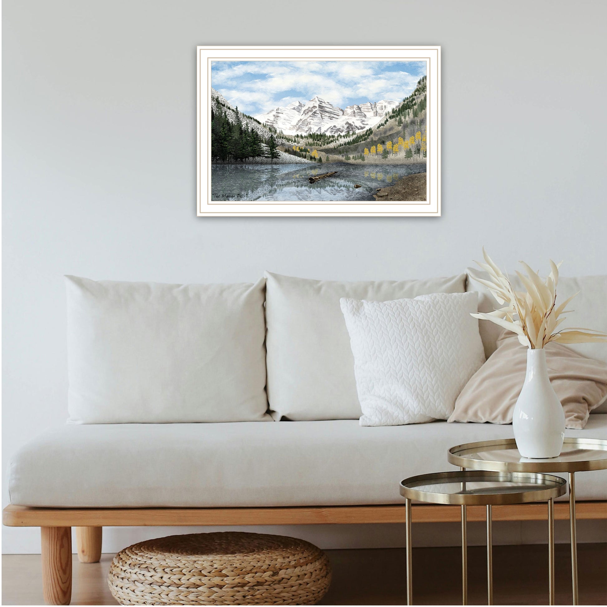 The Maroon Bells White Framed Wall Art For Living Room, Bedroom Wall Art Print For Home Decor By Billy Jacobs Multi Wood Paper