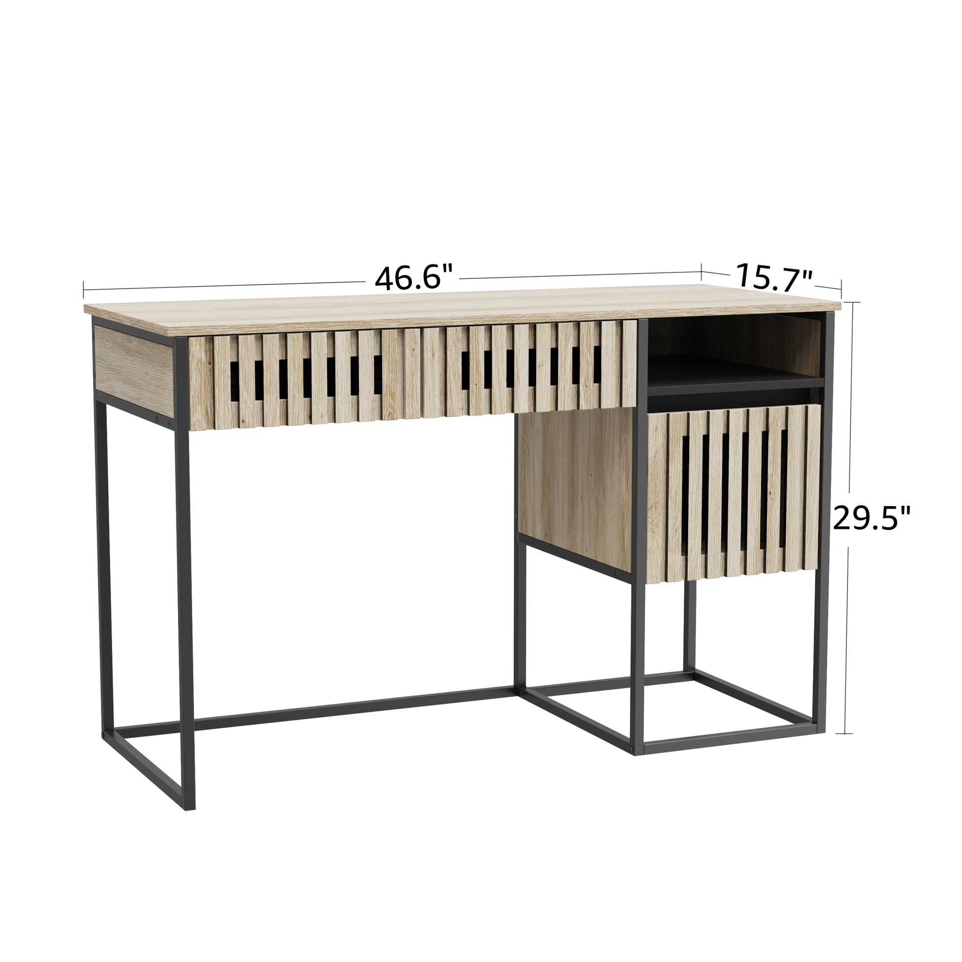 Desk,Computer Desk,Dresser,With Drawers Storage,Easy Assembly,Metal Frame,Modern Minimalist,Vertical Stripe Element Nature Primary Living Space Engineered Hardwood Rectangular Natural Black Computer