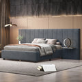 Full Size Upholstered Platform Bed With Big Headboard, Bedroom Furniture, Velvet, Gray Full Gray Plywood
