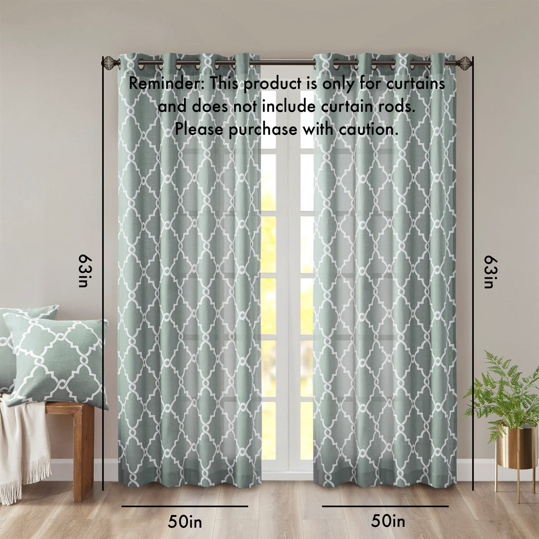 Fretwork Print Grommet Top Window Curtain Panel Only 1 Pc Panel Seafoam White Polyester