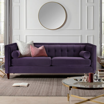Jack 84" Modern Tuxedo Tufted Sofa, Purple Velvet Purple Foam Velvet 3 Seat