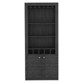 Montenegro Bar Cabinet, Double Door Cabinet, Five Built In Wine Rack, Three Shelves Smokey Oak Gray Kitchen Modern Particle Board Particle Board