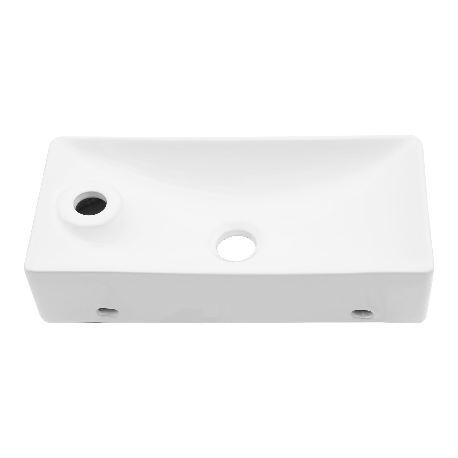 17.3X8.69 Inch White Ceramic Rectangle Wall Mount Bathroom Sink With Single Faucet Hole White Ceramic