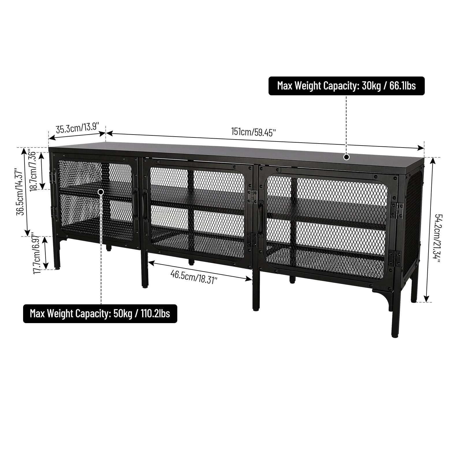 Metal Tv Stand Entertainment Center Cabinet Tv Console Table With 3 Metal Mesh Doors 2 Tier Storage Shelves For Living Room Frosted Black Black 50 59 Inches Steel