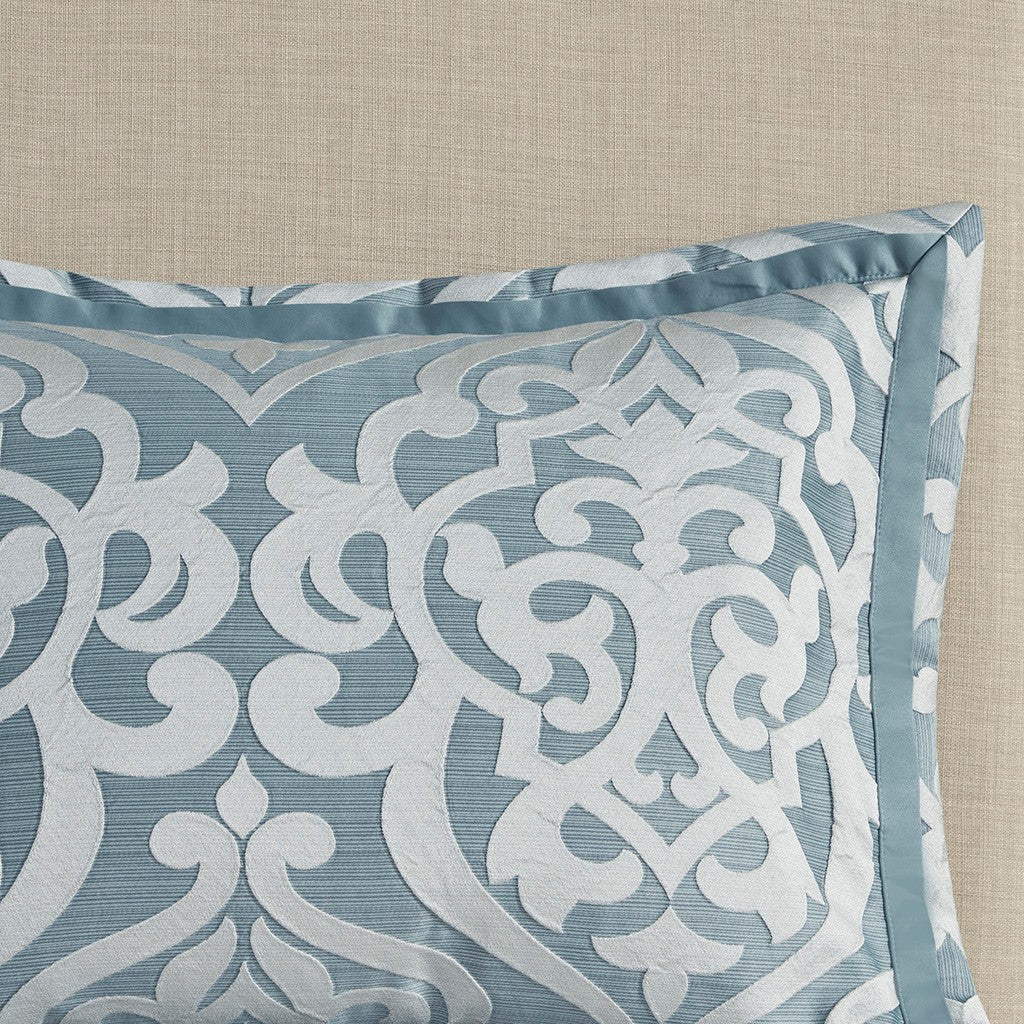 8 Piece Jacquard Comforter Set Aqua Silver Cal King California King Aqua Silver Polyester