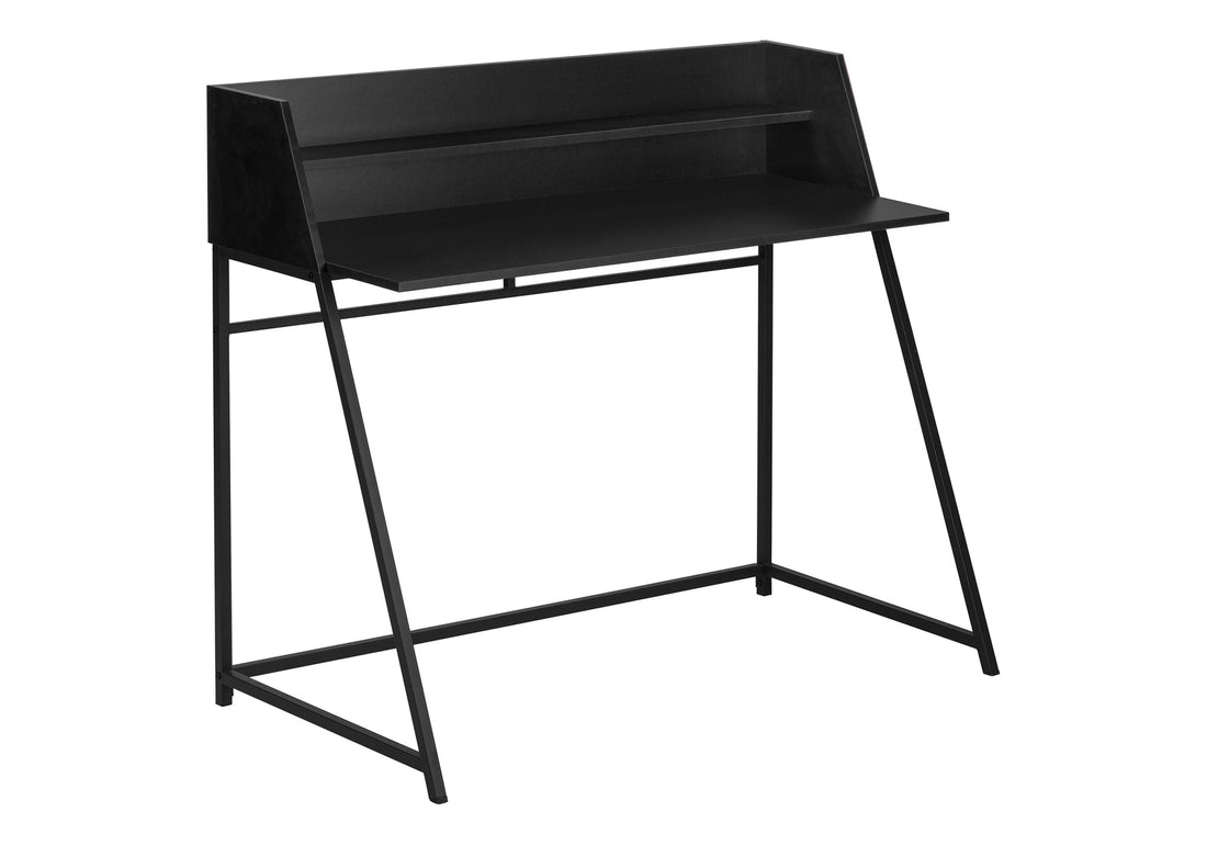 Computer Desk, Home Office, Laptop, Storage Shelves, 48"L, Work, Black Laminate, Black Metal, Contemporary, Modern Black Particle Board