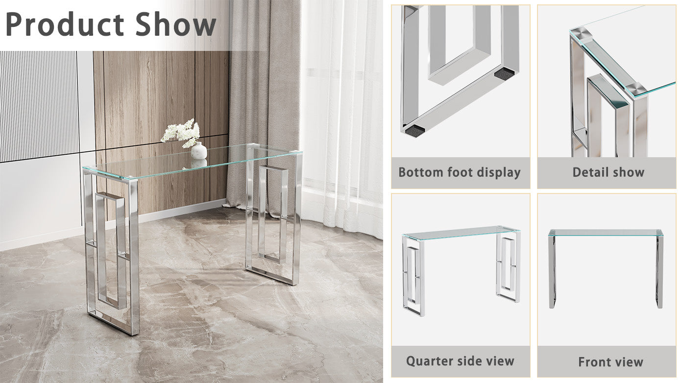 Console Table Stainless Steel Glass,Meal Side Table Silvery Clear Bs 02 S Silver,Transparent Primary Living Space Modern Stainless Steel