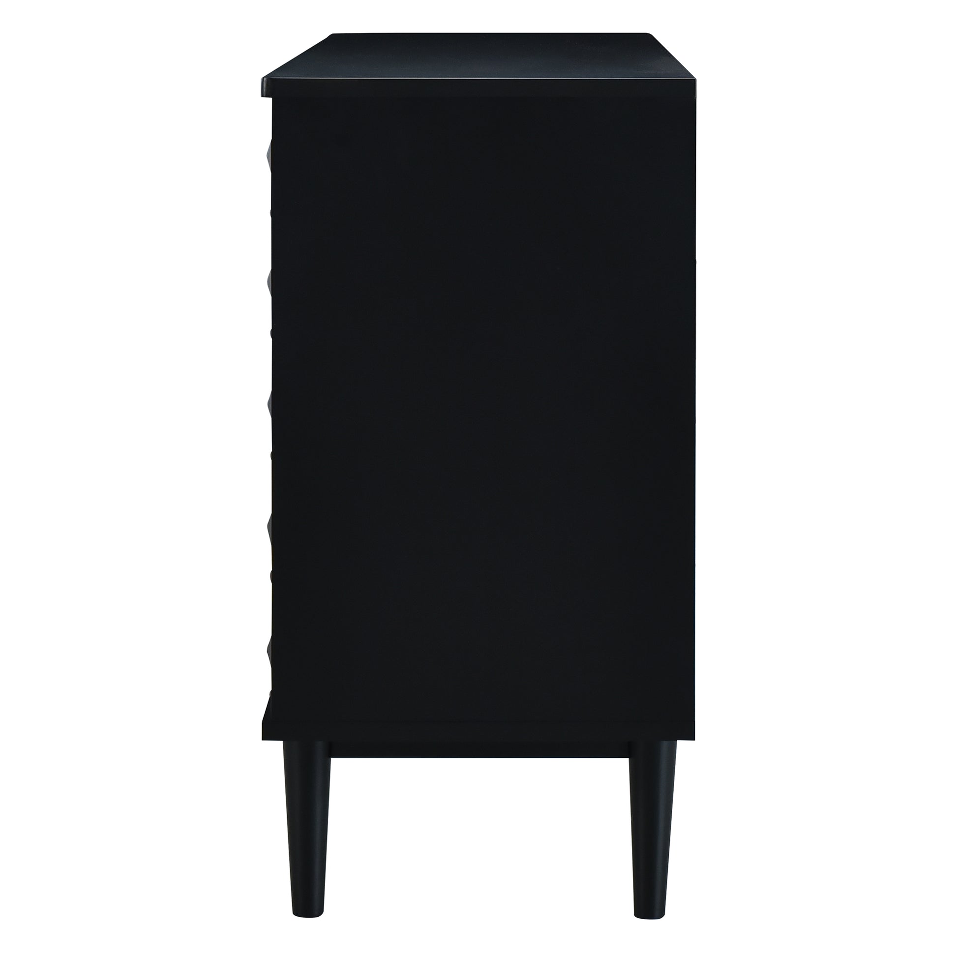 Modern 4 Door Sideboard With Convex Pattern Doors And 2 Silver Handle For Living Room, Dining Room, Kitchen Black Black Mdf