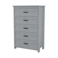 Retro American Country Style Wooden Dresser With 5 Drawer, Storage Cabinet For Bedroom, Light Gray Light Gray Particle Board Mdf