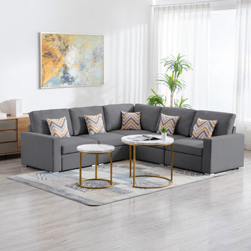 Nolan 95.5" Gray Linen Fabric 5Pc Reversible Sectional Sofa With Pillows And Interchangeable Legs Gray Linen