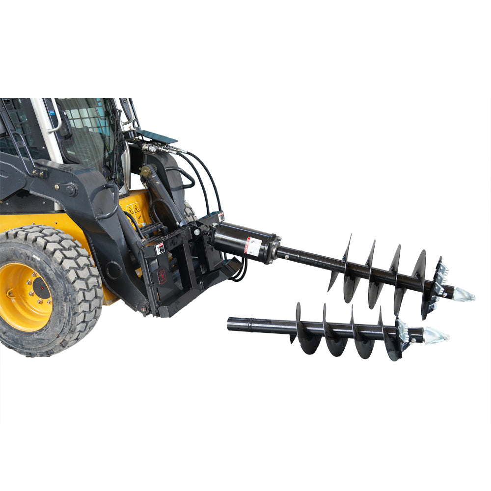 Skid Steer Attachments Post Hole Auger Drive Attachment, 12" And 18" Diameter Auger, 46" Drilling Depth, Standard Flow Black Steel