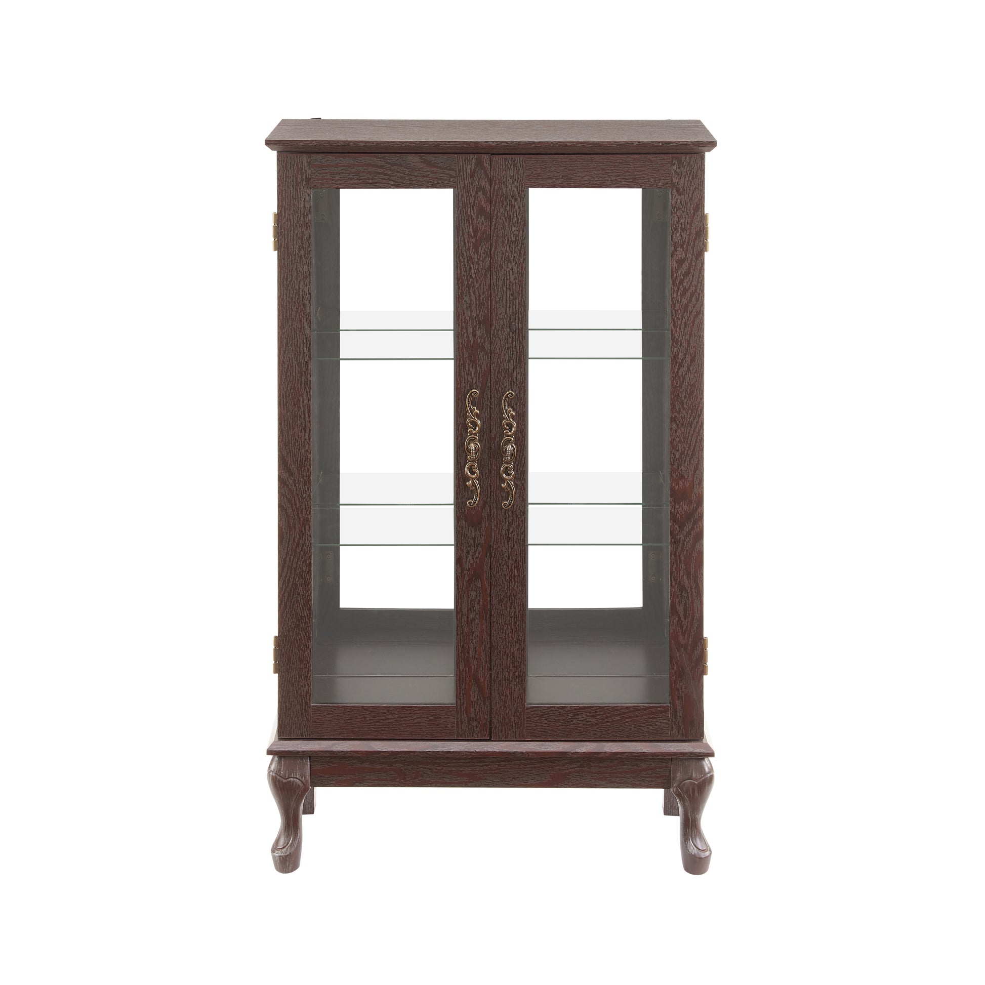 2 Doors Curio Cabinet With Tempered Glass Doors, Curio Cabinets With Mirrored Back Panel And Adjustable Shelves, Lighted Display Cabinet For Home, Office Light Bulb Included Cherry Cherry Mdf Glass