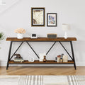 70.9 Inch Extra Long Sofa Table, Console Behind Sofa, Entryway Table With 2 Tier Storage Shelves For Hallways,Living Rooms,Foyers,Entryways,Banquet Rooms,Rustic Brown And Black, 70.9 L X 11.8