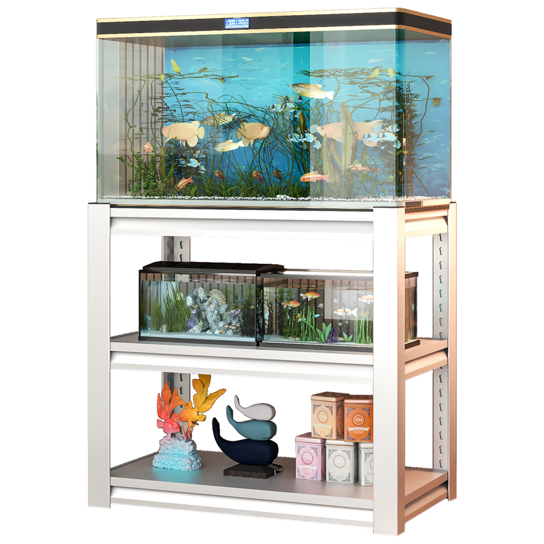 40 50 Gallon Fish Tank Stand Metal Aquarium Stand, 31.5 "L X 18 "W X 34"H Adjustable Heavy Duty Reptile Tank Stand, Adjustable 3 Tier Fish Tank Rack Shelf For Home Office, Tank Not Included 3 Antique White Standard Horizontal Primary Living Space Open