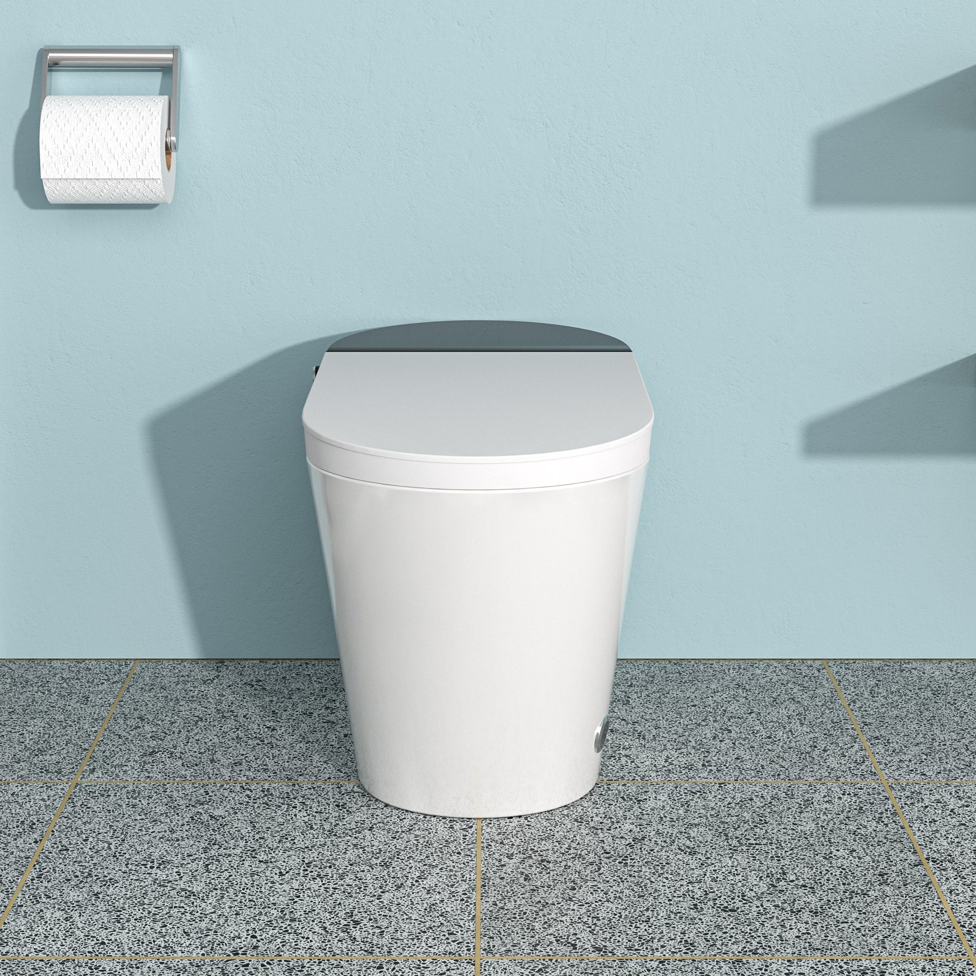 Smart Toilet With Bidet Built In, Auto Open & Close, Elongated Heated Seat, Foot Sensor Flush, Led Display, Warm Water Wash, Dryer, Night Light White Ceramic