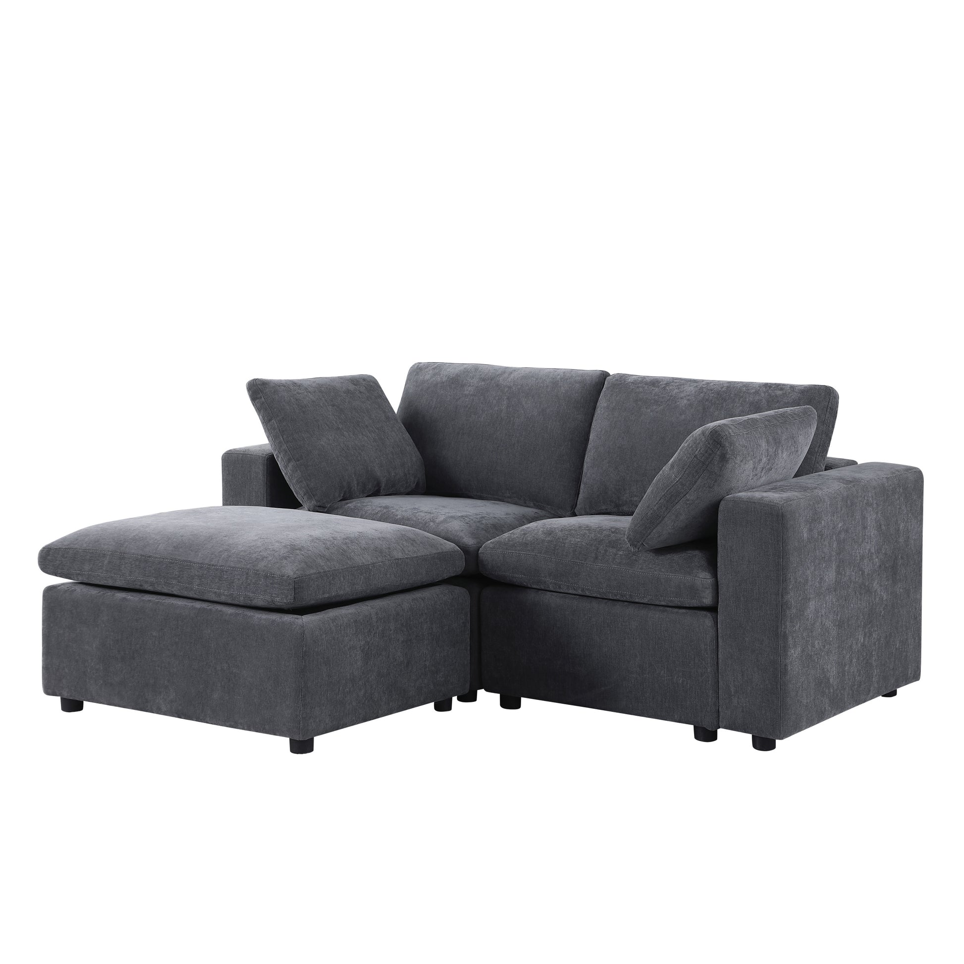 68.5" Loveseat Sofa With Ottoman Modular Sectional Beautiful Seat Couch Small L Shaped Upholstered Couch For Living Room Apartment Small Space, Chenille Grey Grey Fabric 3 Seat