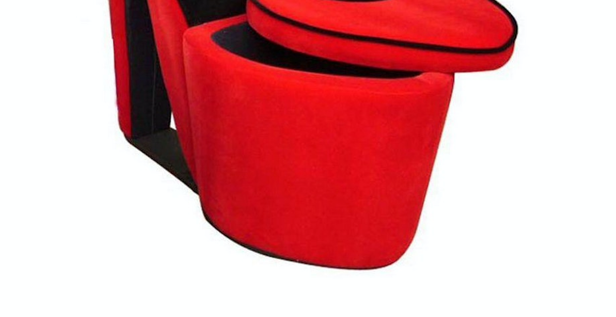 32.86" In Red W Black Sole High Heel Storage Chair Black Red Wood Fabric