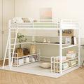 Full Size Metal Loft Bed With Desk, Storage Shelves And Charging Station, White Box Spring Not Required Full White Metal Mdf Metal