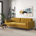 Casey Mid Century Modern Gold Velvet Sofa Yellow Wood Velvet 3 Seat