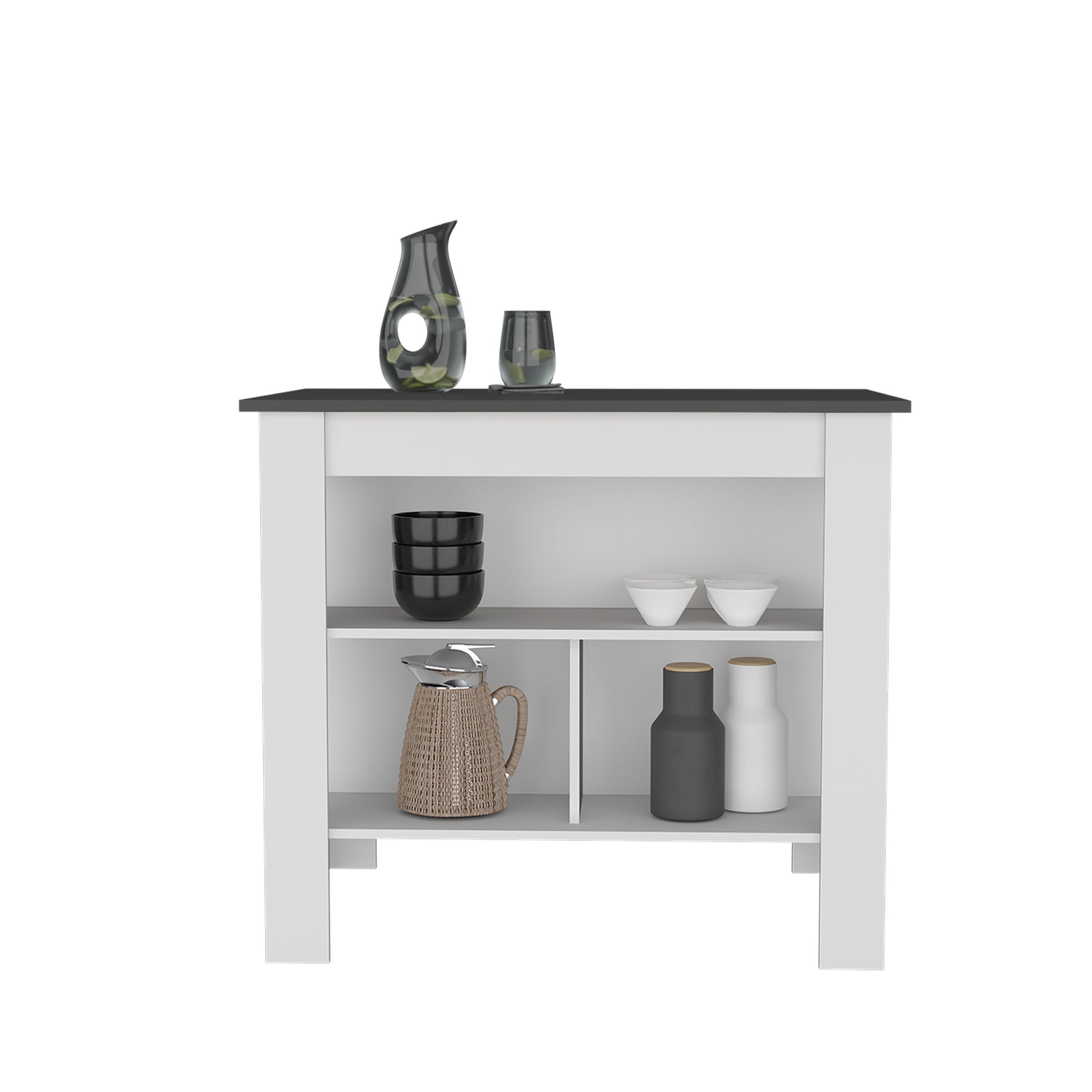 Cortes Kitchen Island 2 Tier Shelf 40" Width And Large Work Top Multi Kitchen Modern Rectangular Stationary Kitchen Islands Particle Board Medium 40 55In