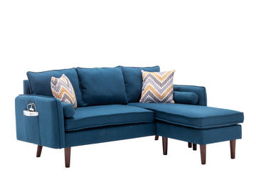 Mia 70" Blue Sectional Sofa Chaise With Usb Charger & Pillows Blue Linen