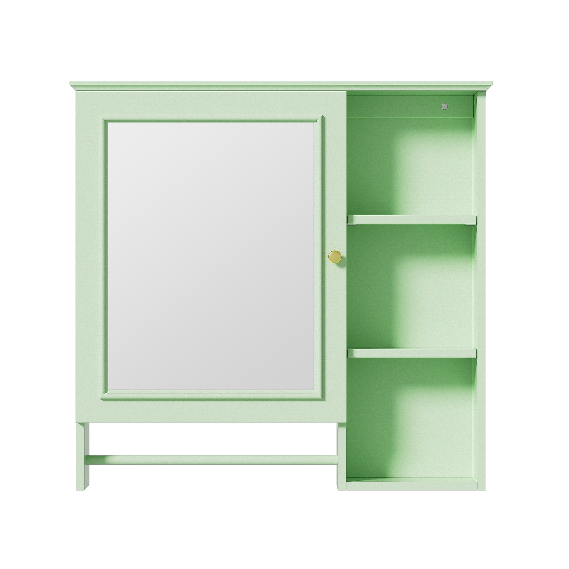 Wall Mounted Bathroom Storage Cabinet, Medicine Cabinets With Large Mirror Door, Adjustable Shelves And Three Open Storage Levels Not Include Bathroom Vanity Green 1 5 Mirror Included Bathroom Wall Mounted Mdf Glass Painted