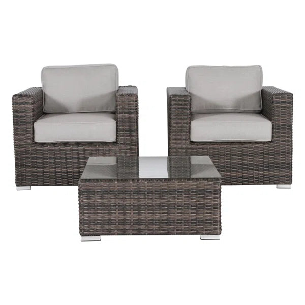 Fully Assembled 2 Person Rattan Wicker Seating Set With Cushions Brown,Gray Metal,Wicker