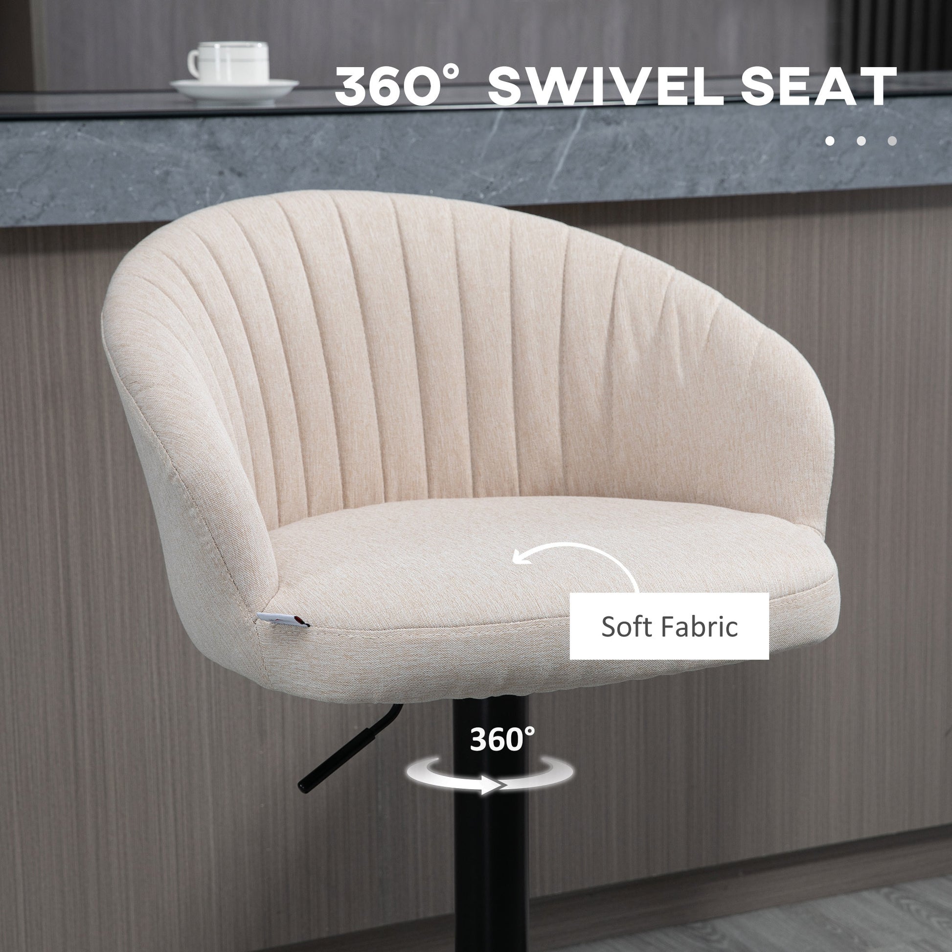 Homcom Adjustable Swivel Bar Stools Set Of 2, Linen Touch Fabric, Beige Beige Polyester