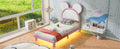 Twin Size Upholstered Platform Bed With Cartoon Ears Shaped Headboard And Led, White&Pink Box Spring Not Required Twin White Pink Bedroom Bed Frame Faux Leather Upholstered