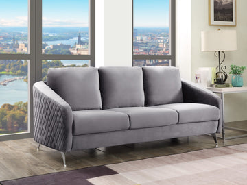 Sofia 77.5" Gray Velvet Modern Chic Sofa Couch Gray Velvet