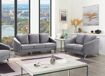 Sofia Gray Velvet Fabric Sofa Loveseat Living Room Set Gray Velvet