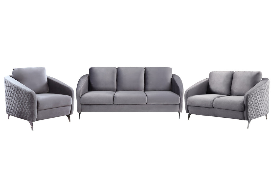 Sofia Gray Velvet Fabric Sofa Loveseat Chair Living Room Set Gray Velvet