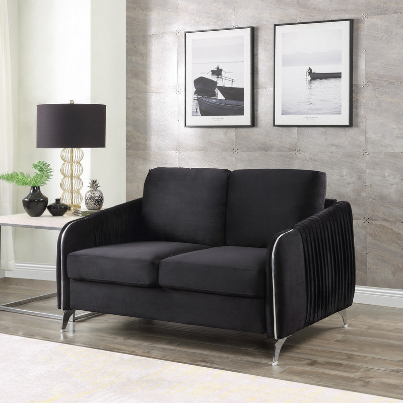 Hathaway 54" Black Velvet Modern Chic Loveseat Couch Black Velvet