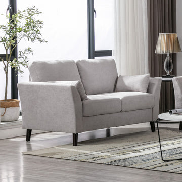 Damian 57" Light Gray Woven Fabric Loveseat Light Gray Velvet